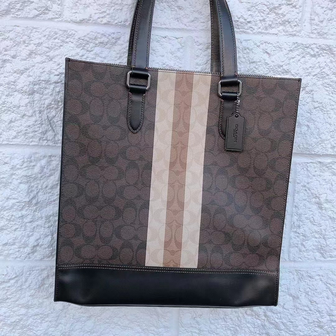 Coach 6707 Graham Structured Tote In Blocked Signature Canvas In Gunmetal/Mahogany Multi Coach 6707 Graham Structured Tote In Blocked Signature Canvas In Gunmetal/Mahogany Multi